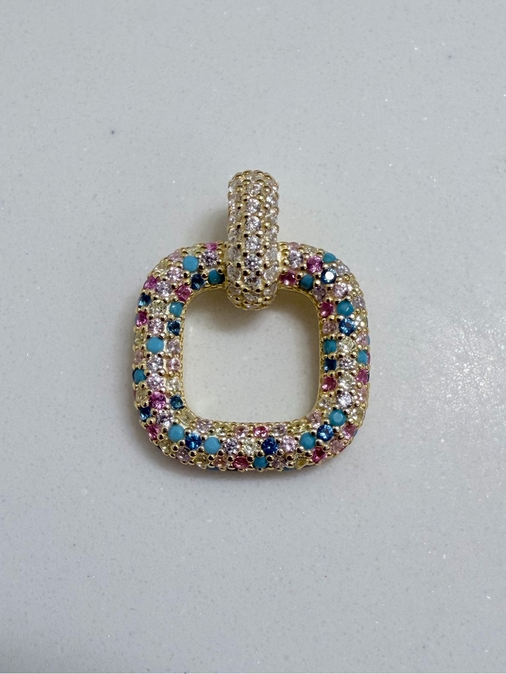 925 Gold Plated CZ Pavee Turquoise, Pink, & Teal Pendant